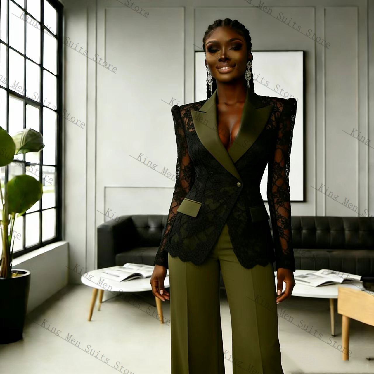 Women'S Formal Wear Wedding Guest - Green Black Lace Women Suit Set