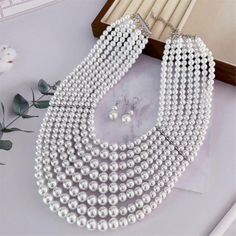 Formal Wear Jewelry For Women - Elegant Layering Faux Pearls Jewelry Set