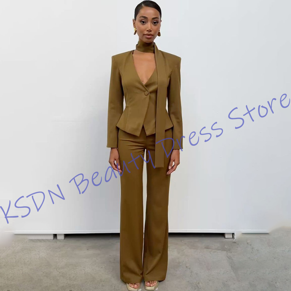 Women Formal Wear Shirt And Pant - Elegant Camel Brown Women's 2-Piece Suit