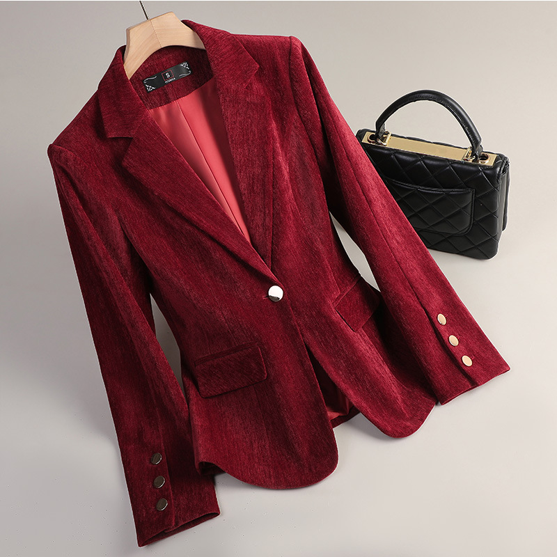 Yellow Gold Velvet Blazer Wome - Women Formal Wear Office recension och pris