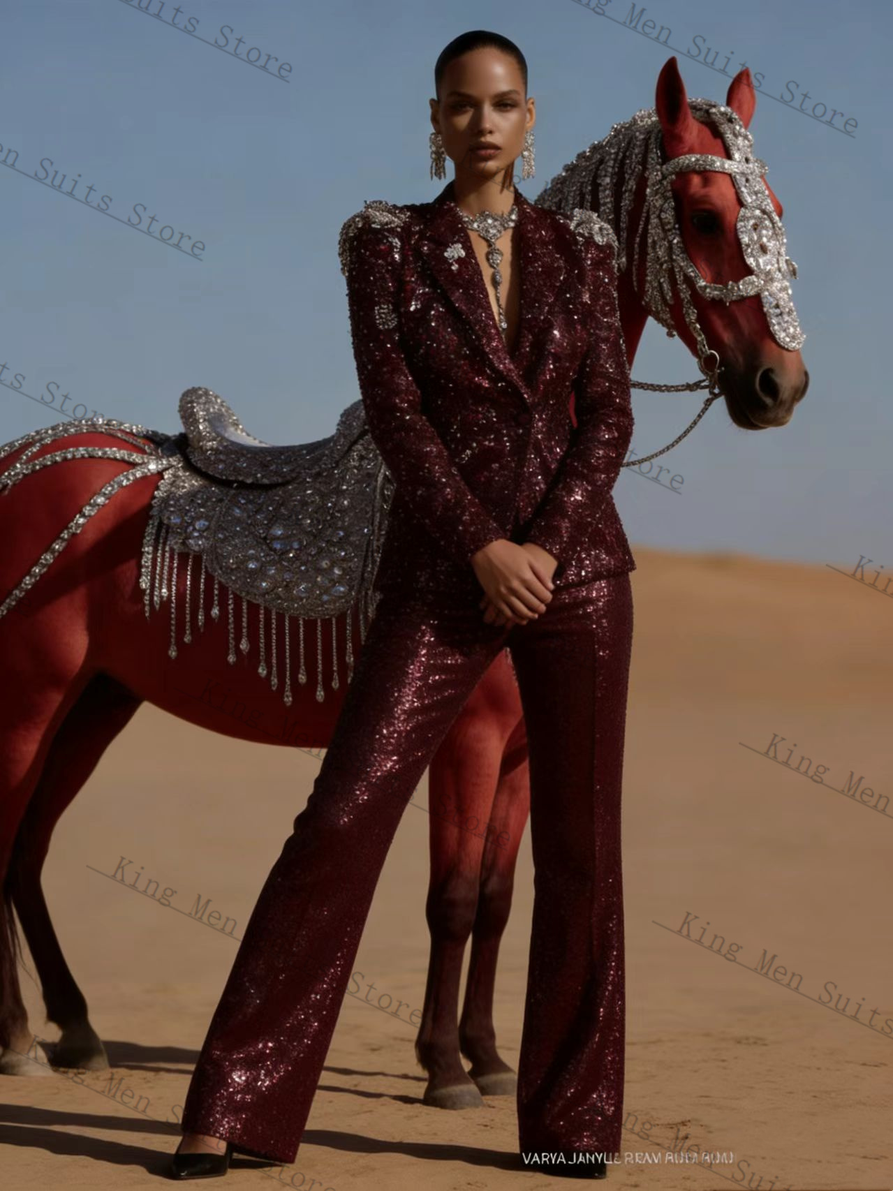 Burgundy Shiny Women Suit Set  - Women'S Formal Wear Wedding Guest recension och pris