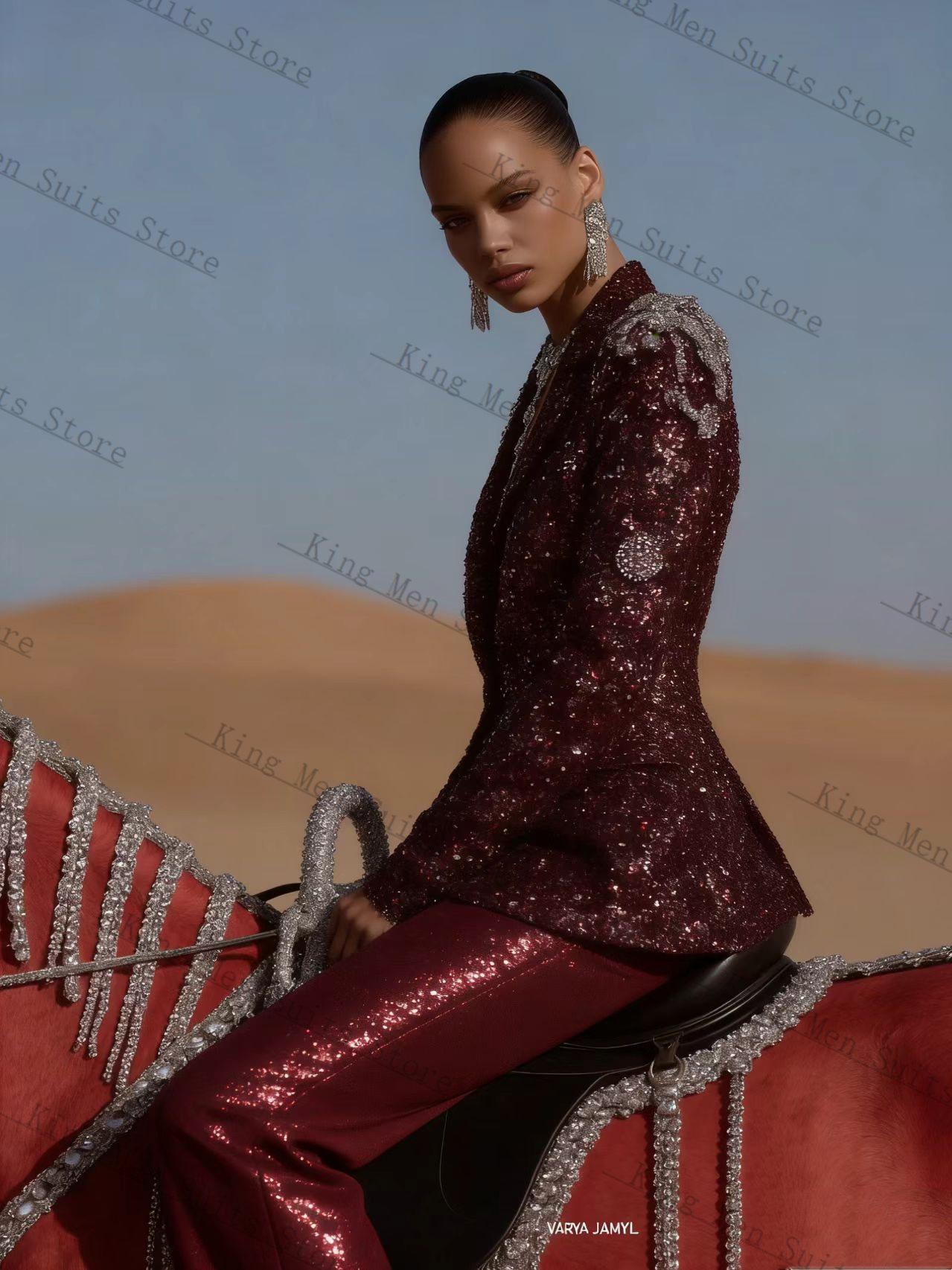 Burgundy Shiny Women Suit Set  - Women'S Formal Wear Wedding Guest recension och pris