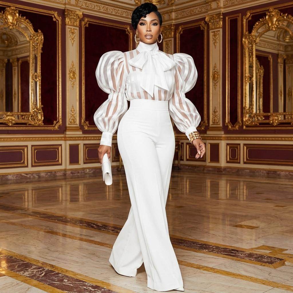 Women High Neck Bow Puff Long  - Women'S Formal Wear Suit recension och pris