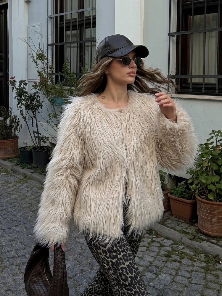 HH Women Elegant Faux Fur Coat - Women Formal Wear Stitching recension och pris