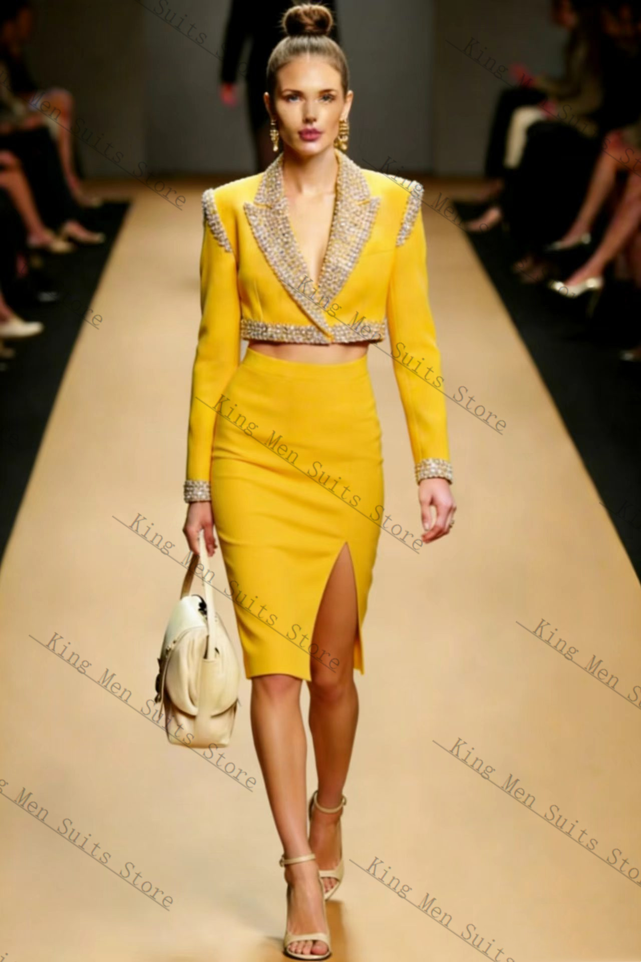 Yellow Crystals Women Suit Ski - Women'S Formal Wear Wedding Guest recension och pris