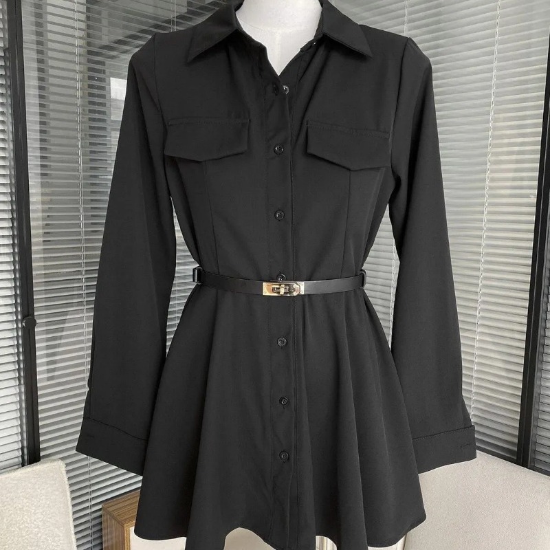Women's Black Shirt Dress Long - Women Formal Wear Stitching recension och pris