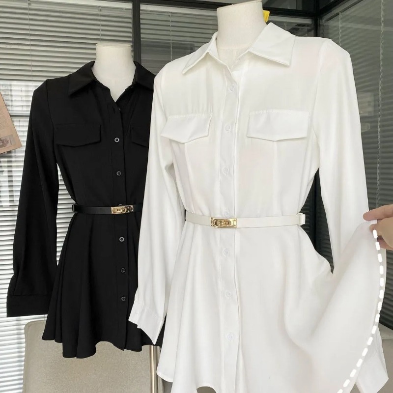 Women's Black Shirt Dress Long - Women Formal Wear Stitching recension och pris