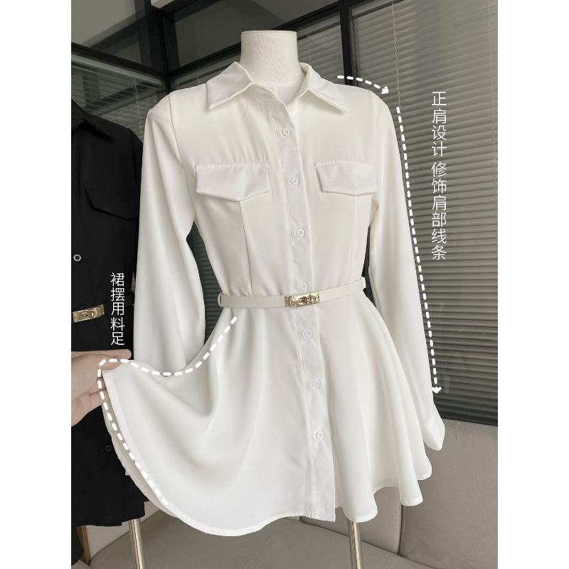 Women's Black Shirt Dress Long - Women Formal Wear Stitching recension och pris