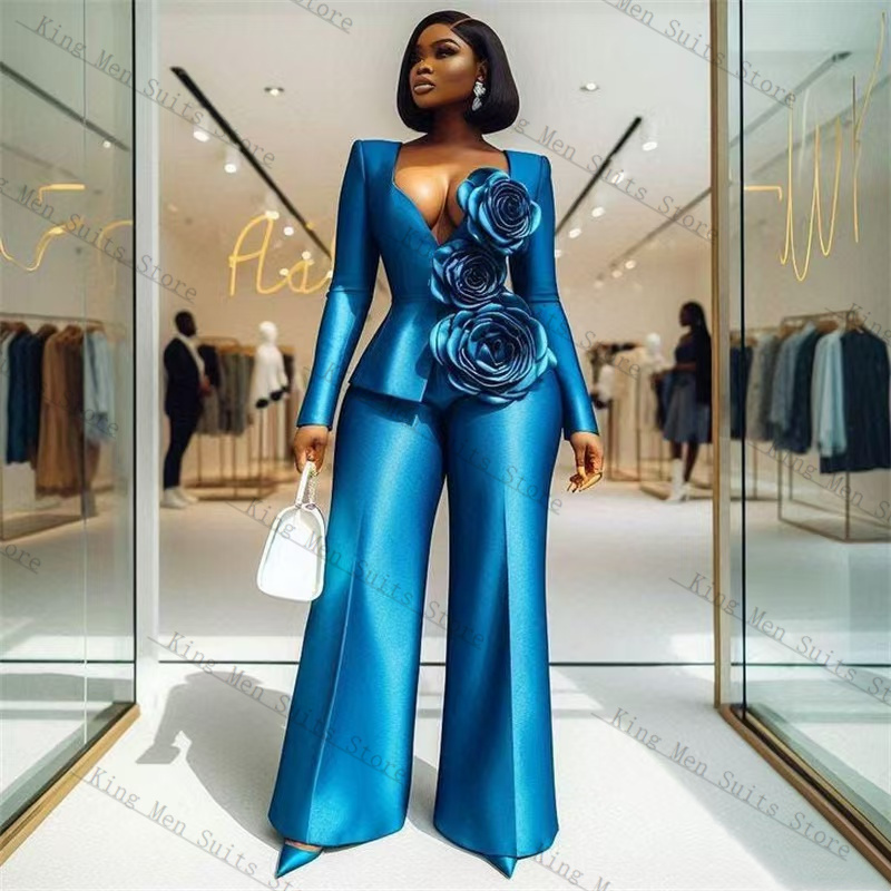 Blue Satin Women Suit Set 2 Pc - Women'S Formal Wear Wedding Guest recension och pris