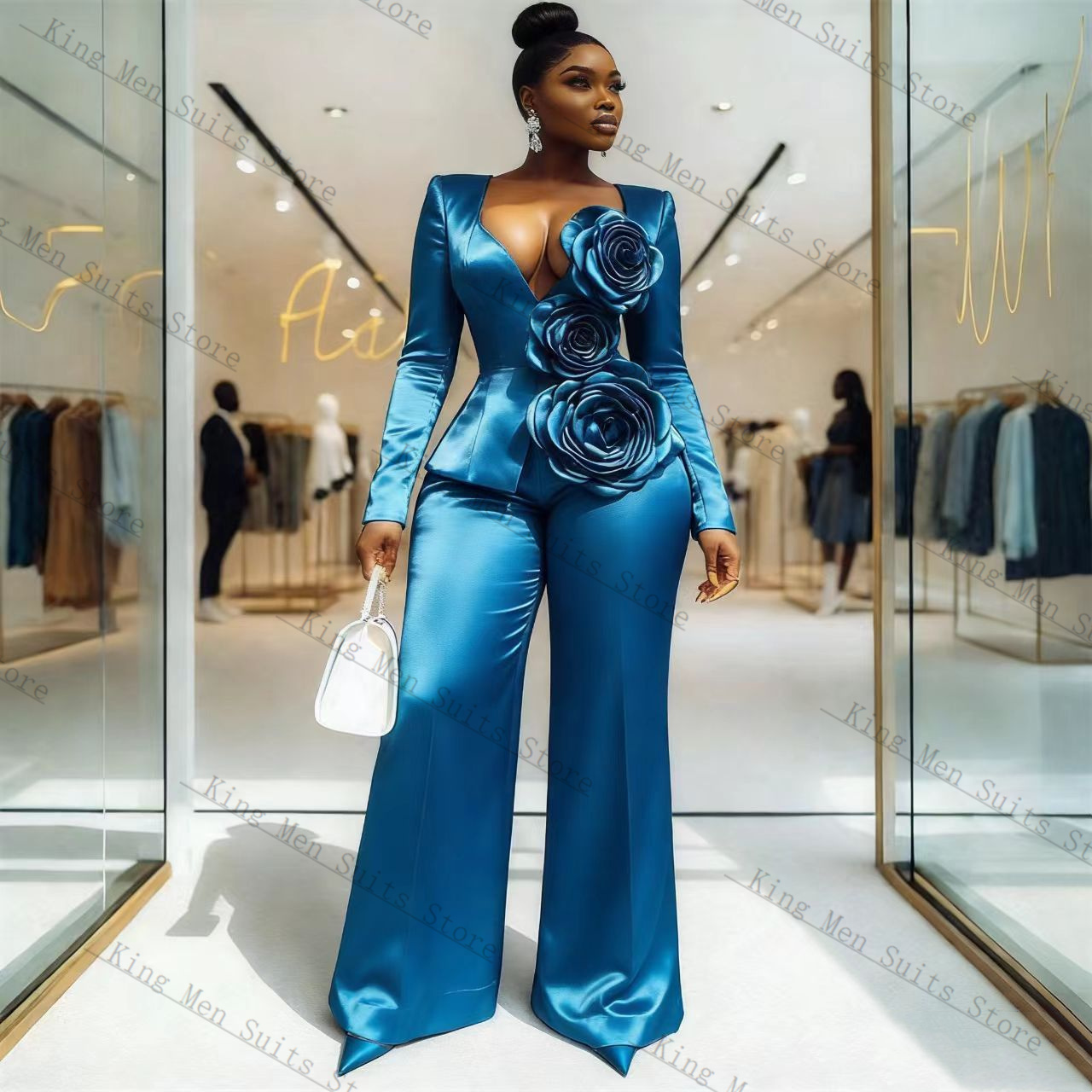Blue Satin Women Suit Set 2 Pc - Women'S Formal Wear Wedding Guest recension och pris
