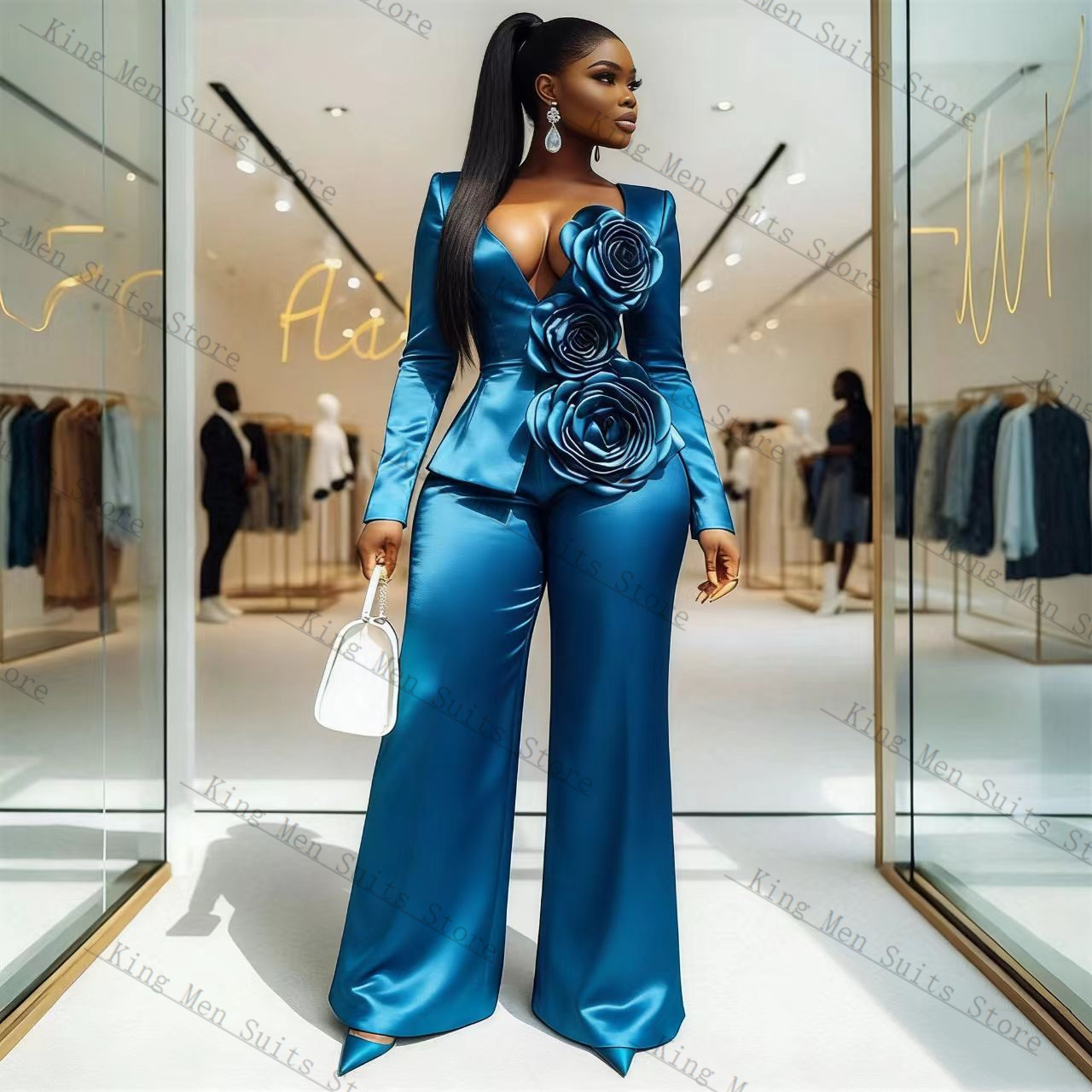 Blue Satin Women Suit Set 2 Pc - Women'S Formal Wear Wedding Guest recension och pris